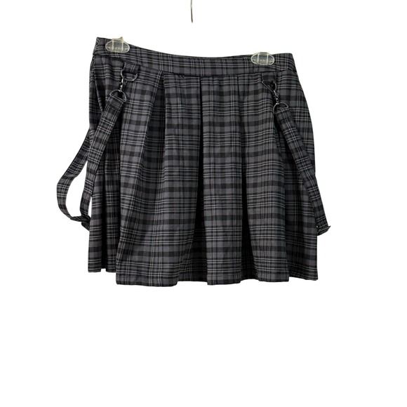 Hot Topic Black Gray Plaid Pleated Skirt Suspenders Goth Grunge Academia Emo SzM - Picture 3 of 10